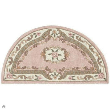 Shensi Traditional Floral Aubusson Medallion Border French-Style Hand-Carved Hi-Low Textured Soft Durable Wool Pink Semi-Circle Half Moon Hearth Rug-Origins-Rug Love - The Most Loved Rug Store